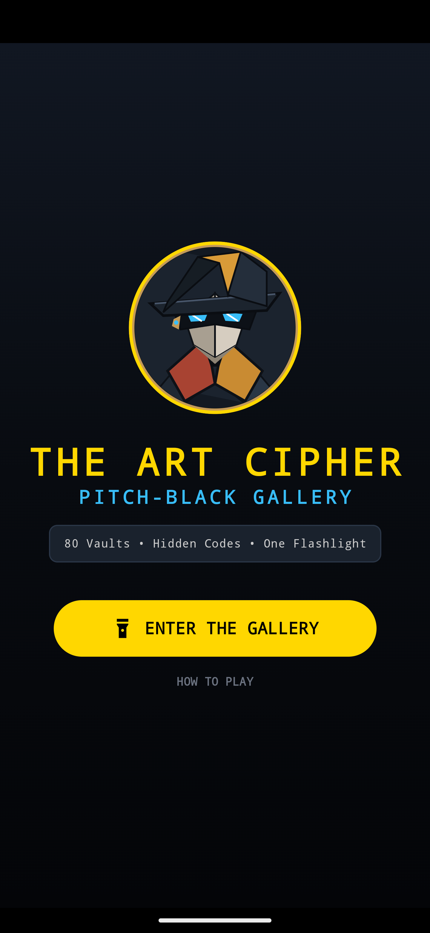The Art Cipher splash screen: a masked thief in a fedora above the game title